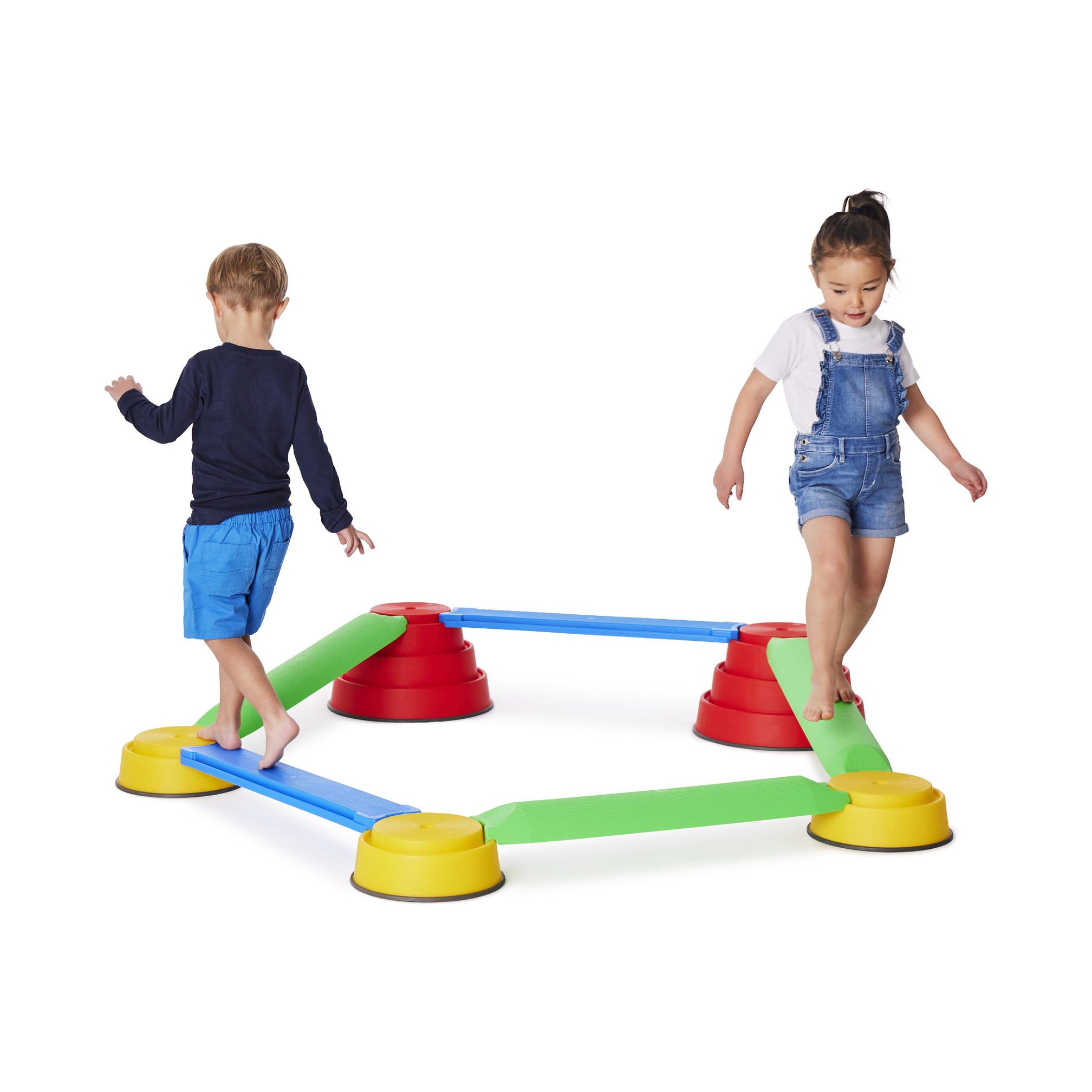 2 children playing on Build 'N Balance Starter Set